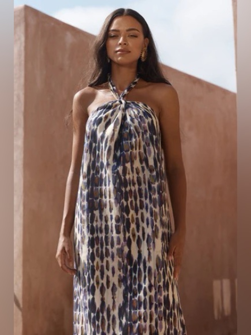 Halter Midi Length Dress NWT Multicolor Animal Print Column Silhouette - Size XL - Picture 4 of 5